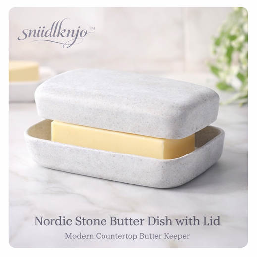 sniidlknjo™ Nordic Stone Butter Dish with Lid – Modern Countertop Butter Keeper