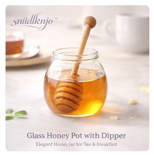 sniidlknjo™ Glass Honey Pot with Dipper – Elegant Honey Jar for Tea & Breakfast